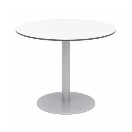 Kfi KFI 36" Round Outdoor Cafe Table - Designer White Phenolic Top - Silver Aluminum Frame - Ivy Series OLTP36RD-B2200SL-D354